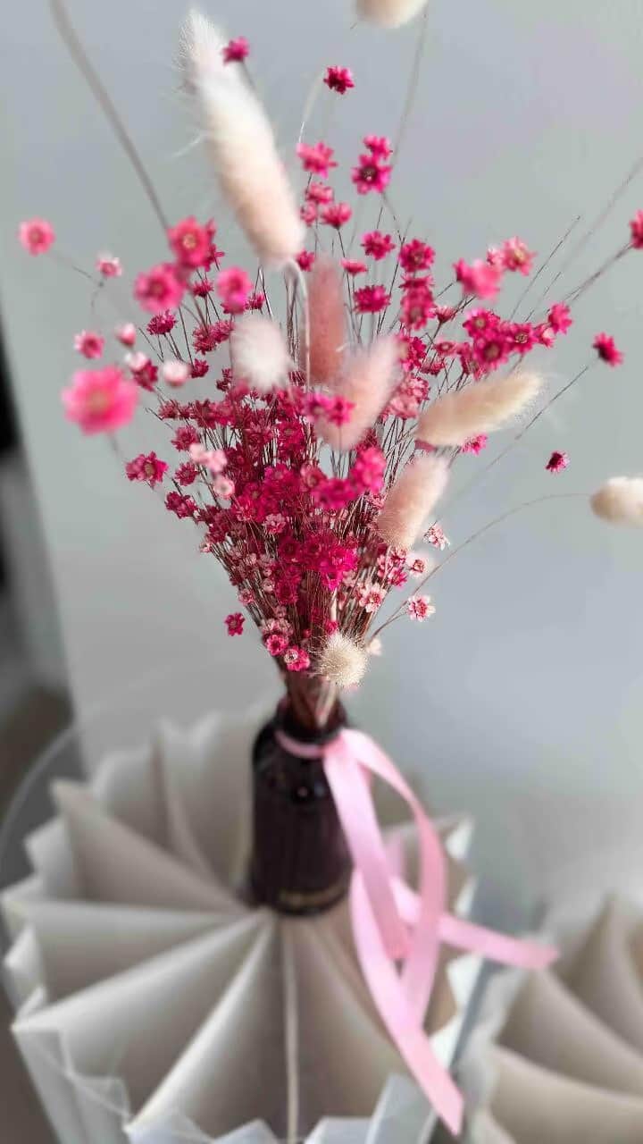 Композиция «pink» - сухоцветы в вазе — Ваза 3000, Розовые цветочки 100