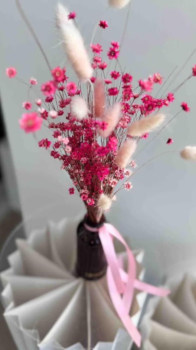 Композиция «pink» - сухоцветы в вазе — Ваза 3000, Розовые цветочки 100